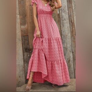 🌸 Effortlessly Pretty 🌺 Red Floral Ruffle Maxi - XL